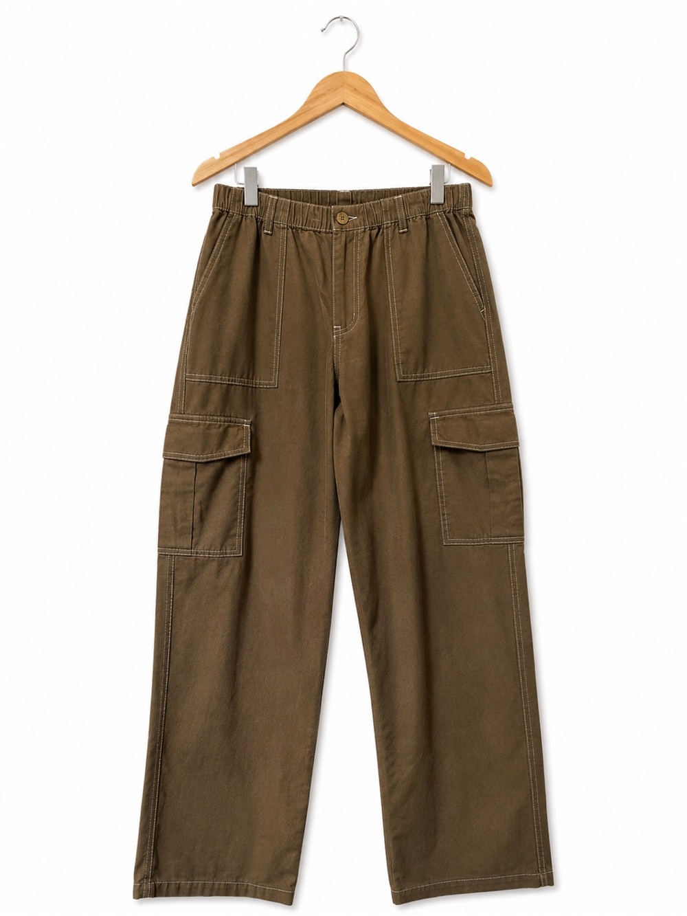 Tapata 100% Cotton Cargo Pants Olive Green Wide Leg Utility Pockets  L 32 Inseam